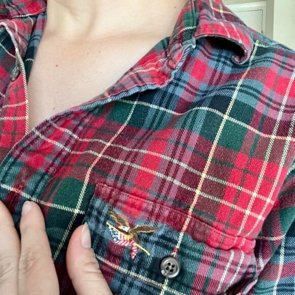 American Living vintage Red Green flannel button down Plaid Shirt cabincore - Picture 2 of 8